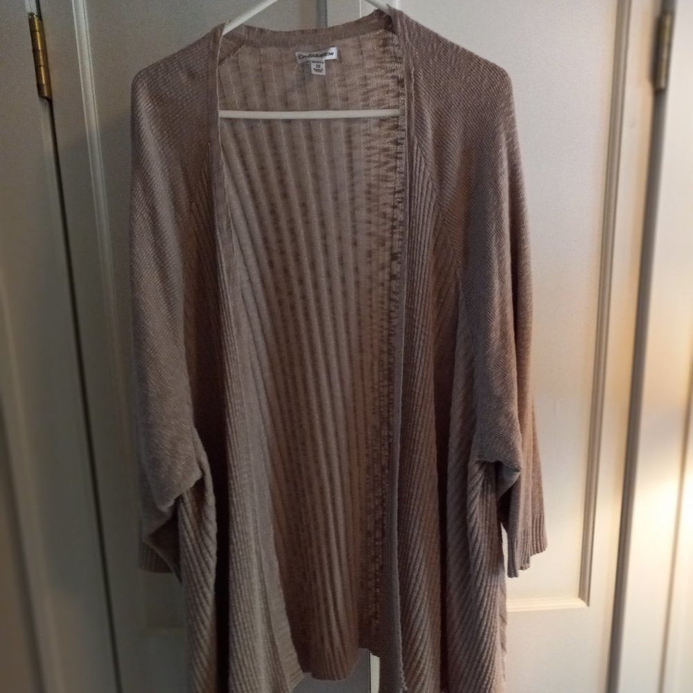 Croft & Barrow 3X Tan  L/S Fly Away Open Cardigan Jacket Sweater